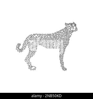 Continuous curve one line drawing. The cheetah is the fastest runner on land. Single line editable stroke vector illustration of predatory cheetah Stock Vector