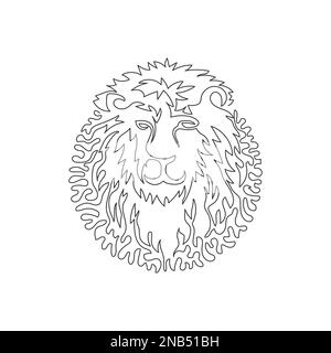 Continuous one curve line drawing of a ferocious lion. Single line editable stroke vector illustration of carnivore lion for logo Stock Vector