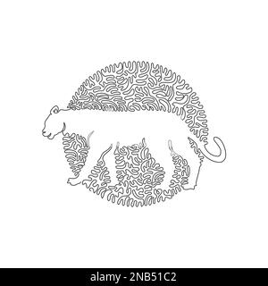 Single swirl continuous line drawing, abstract art. Ferocious panther is walking. Continuous line draw graphic design vector illustration style of pan Stock Vector