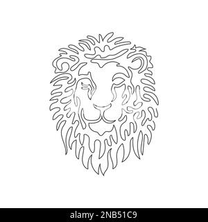 Single swirl continuous line drawing of a dangerous lion. Continuous line draw graphic design vector illustration style of predatory lion Stock Vector