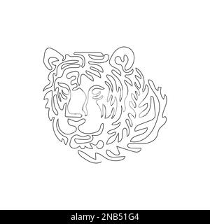 Single one curly line drawing. Scary tiger face abstract art. Continuous line draw graphic design vector illustration of carnivore tiger for icon Stock Vector