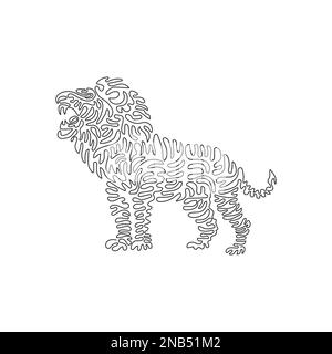 Continuous curve one line drawing of a ferocious lion. Single line editable stroke vector illustration of lion inhabits grasslands Stock Vector