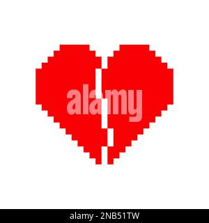 Red pixel heart broken on white background. Vector 8-bit style illustration. Stock Vector