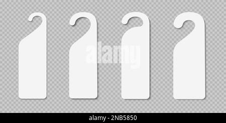 Set of blank door hangers or closet dividers isolated on transparent background. Do not disturb, please knock or keep silence paper label templates. Wardrobe organizer mockups. Vector illustration Stock Vector