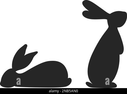 Bunny rabbits pair in simple silhouette vector Stock Vector