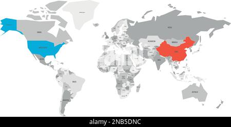 United States and China highlighted on political map of World. Vector illustration. Stock Vector