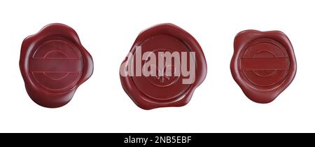 Set with red wax seals on white background, top view. Banner design Stock Photo