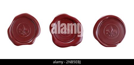 Set with red wax seals on white background, top view. Banner design Stock Photo