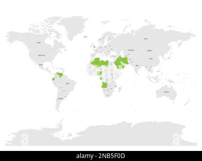 OPEC, Organization of the Petroleum Exporting Countries. World map with pink highlighted member states since 2017. Vector illustration. Stock Vector