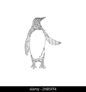 Single curly one line drawing abstract art. Penguin flippers like oars. Continuous line draw graphic design vector illustration of stubby penguin Stock Vector