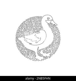 Continuous one curve line drawing of funny duck. Abstract art in circle. Single line editable stroke vector illustration of friendly pets animal Stock Vector