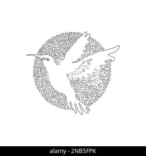 Single curly one line drawing. Hummingbird with a long, slender bill.  Continuous line draw design vector illustration of beautiful hummingbird Stock Vector