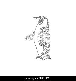 Single one curly line drawing of cute penguins abstract art. Continuous line draw graphic design vector illustration of penguins flightless for icon Stock Vector