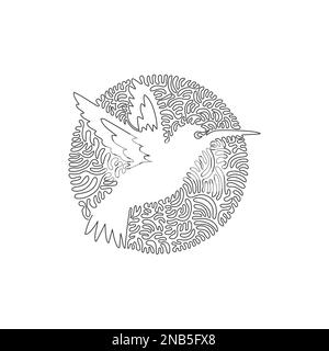 Continuous curve one line drawing. Hummingbird, with tongue extended.  Abstract art in circle. Single line editable stroke vector illustration of cute Stock Vector