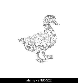 Continuous curve one line drawing of ducks are short-necked. Single line editable stroke vector illustration of cute duck for logo Stock Vector