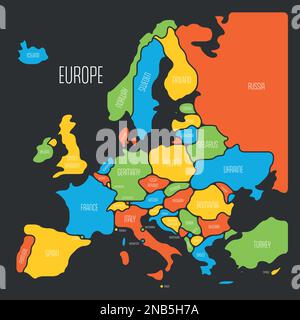 Simplified map of Europe. Rounded shapes of states with smoothed border. Colorful simple flat vector map with country name labels. Stock Vector