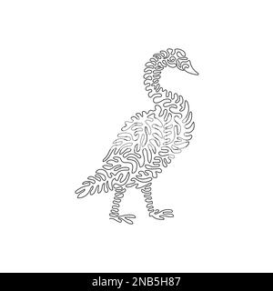 Single swirl continuous line drawing of an adorable swan. Continuous line draw design vector illustration style of the largest flying bird swan Stock Vector