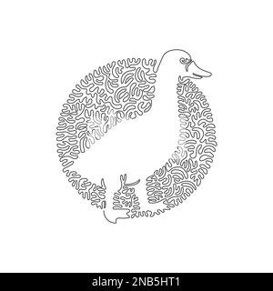 Single curly line drawing of ducks are aquatic birds. Continuous line draw graphic design vector illustration of adorable duck for icon, symbol Stock Vector