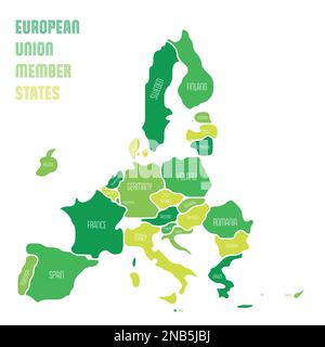 Simplified map of EU, European Union. Rounded shapes of states with smoothed border. Green simple flat vector map. Stock Vector