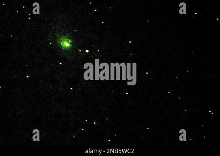 Sheerness, Kent, UK. 13th Feb, 2023. Green Comet C/2022 E3 ZTF seen above Sheerness, Kent this evening. The comet is now starting to fade as it moves further away from the Earth. Credit: James Bell/Alamy Live News Stock Photo