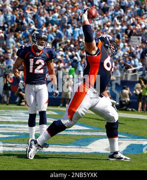 Denver Broncos guard Zane Beadles (68) congratulates wide receiver