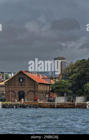 493 The Royal Australian Navy Heritage Center buildings seen from the north from the Manly bound ferry. Sydney-Australia. Stock Photo