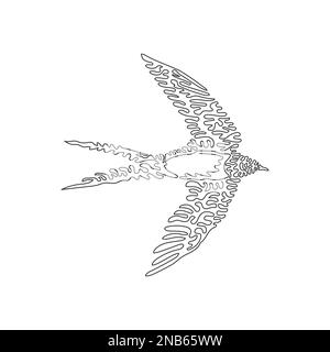 Single curly one line drawing of swallows spending much time in the air. Continuous line draw design vector illustration of beautiful swallow Stock Vector