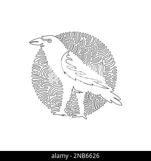 Single one curly line drawing of cute raven abstract art. Continuous line draw graphic design vector illustration of the exotic raven for icon, symbol Stock Vector