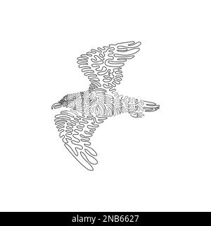 Single swirl continuous line drawing of adorable seagull. Continuous line draw graphic design vector illustration style of intelligent gulls for icon Stock Vector