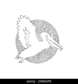 Single swirl continuous line drawing of elastic throat pouches pelican. Continuous line draw design vector illustration of pelicans have long beak Stock Vector