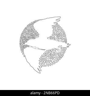 Continuous curve one line drawing abstract art in circle. Beautiful flying seagull. Single line editable stroke vector illustration of cute seagulls Stock Vector