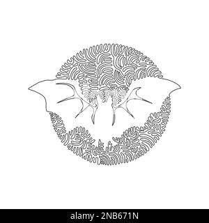 Continuous one curve line drawing of scary bats. Abstract art in circle. Single line editable stroke vector illustration of bats have wide wings Stock Vector