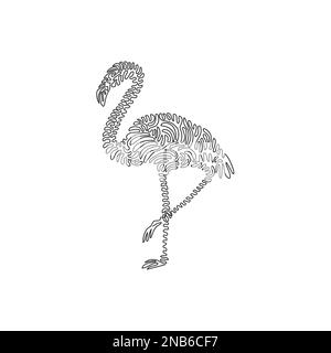 Continuous curve one line drawing of flamingos is birds with long legs and necks. Single line editable stroke vector illustration of exotic Stock Vector
