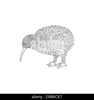 Single swirl continuous line drawing of kiwi's beak is long and flexible. Continuous line drawing graphic design vector illustration of adorable kiwis Stock Vector