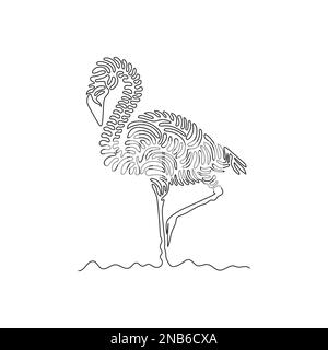 Single one line drawing abstract art. Flamingos stand on one leg. Continuous line draw graphic design vector illustration of flamingo with downturned Stock Vector