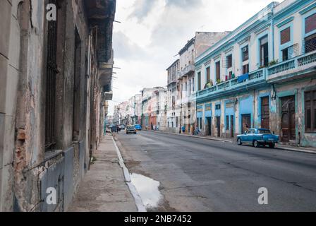 A street scene of residential apartments in an old neighbourhod of downtown Havana Cuba Stock Photo