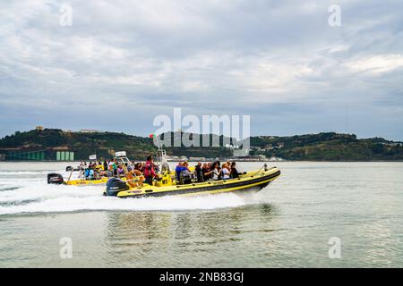 Lisbon, Portugal, October 26, 2016: Speed boat cruise on the Tagus River in Lisbon, Portugal Stock Photo