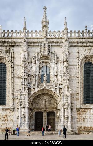 Lisbon, Portugal, October 26, 2016: Main entrance to the Church of Saint Mary of Bethlehem at the Monasterio los Jeronimos in Lisbon, Portugal Stock Photo