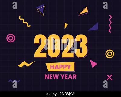 Hand-drawn Happy new year 2023 retro-style vector illustration background. Stock Vector