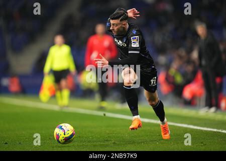 Barcelona, Spain. February 13 2023, Barcelona, Spain. 13/02/2023, Diego Rico of Real Sociedad during the La Liga match between RCD Espanyol  and  Real Sociedad played at RCDE Stadium on February 13 in Barcelona, Spain. (Photo by  / Bagu Blanco / PRESSIN) Stock Photo