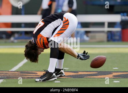 Cincinnati Bengals long snapper Clark Harris tosses a football to a fan  before the AFC championship NFL football game against the Kansas City  Chiefs, Sunday, Jan. 30, 2022, in Kansas City, Mo. (