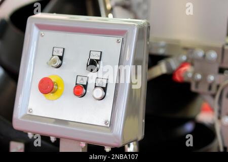 Remote control console in food production factory. Selective focus. Stock Photo