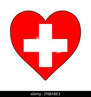 Switzerland Heart Shape Flag. Love Switzerland. Visit Switzerland. Western Europe. Europe. European Union. Vector Illustration Graphic Design. Stock Vector