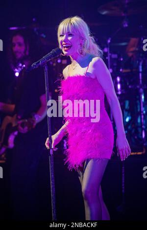 Brighton, UK. Monday 13 February 2023.  Carly Rae Jepsen performs at  Brighton Dome,© Jason Richardson / Alamy Live News Stock Photo