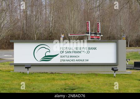 Renton, WA, USA - February 12, 2023; Sigh for Federal Reserve Bank of San Francisco Seattle Branch Stock Photo