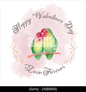 Birds in love. Valentine's Day. Love forever. Birds and hearts. Watercolor illustration on white background. Isolated. modern watercolor vector illust Stock Vector