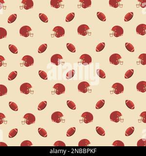 american football all over pattern. teams gray and red helmets, football ball, flat vector illustration Stock Vector