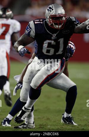 New England Patriots guard Stephen Neal (61) and offensive lineman John Wise  (71) during their afternoon training camp in Foxborough, Mass., Thursday,  July 29, 2010.(AP Photo/Charles Krupa Stock Photo - Alamy