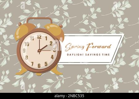 Daylight Saving Time Begins. Web Banner Reminder with Daylight Saving Time on Sunday, March 13, 2022. Vector illustration with instructions for moving Stock Vector