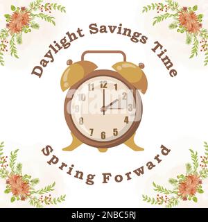 Daylight Saving Time ends concept. The hand of the clocks turning to winter  and summer time. Vector illustration in modern flat style design. Stock  Vector